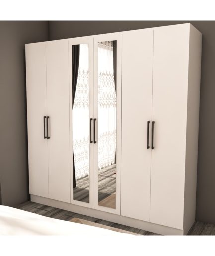 6 Kapaklı Beyaz Elbise dolabı