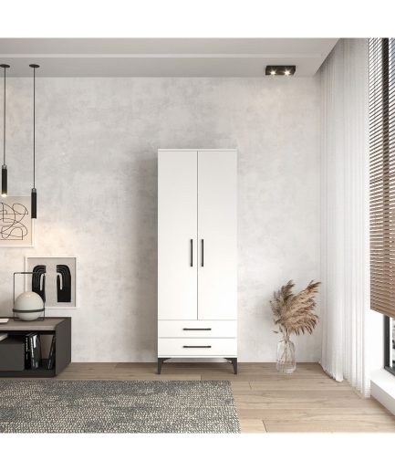 Elbise Dolabı 2 Kapaklı 2 Çekmeceli Askılıklı