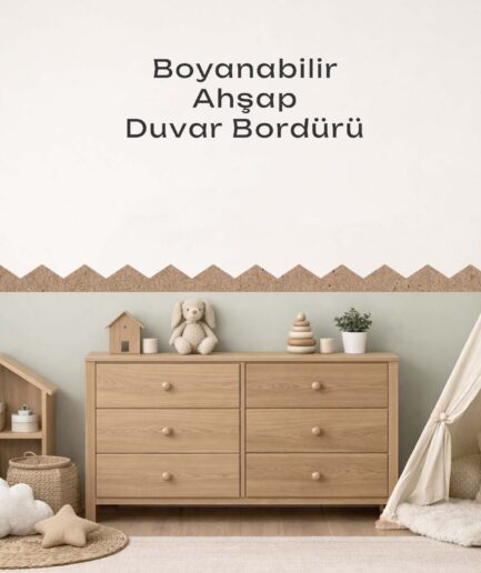 ÇATI Dekoratif Boyanabilir Duvar Bordürü - Çocuk Yatak Odası Dekorasyon Çıta Bordür Ham Ahşap MDF