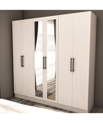 6 Kapaklı Beyaz Elbise dolabı